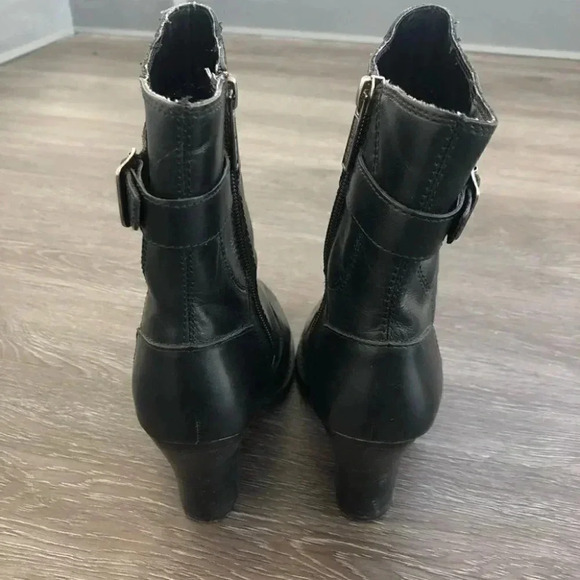 Harley Davidson Black Leather Heeled Western Block Heel Mid Calf Boots Point Toe - Picture 3 of 13